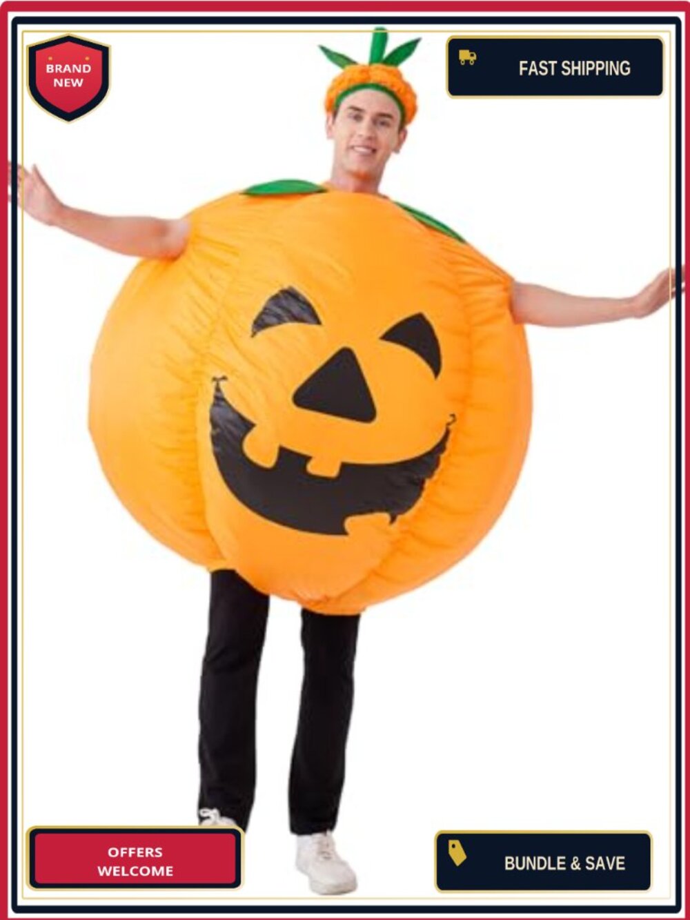 Adult Inflatable Pumpkin Costume Blow Up Jumpsuit Plus Size